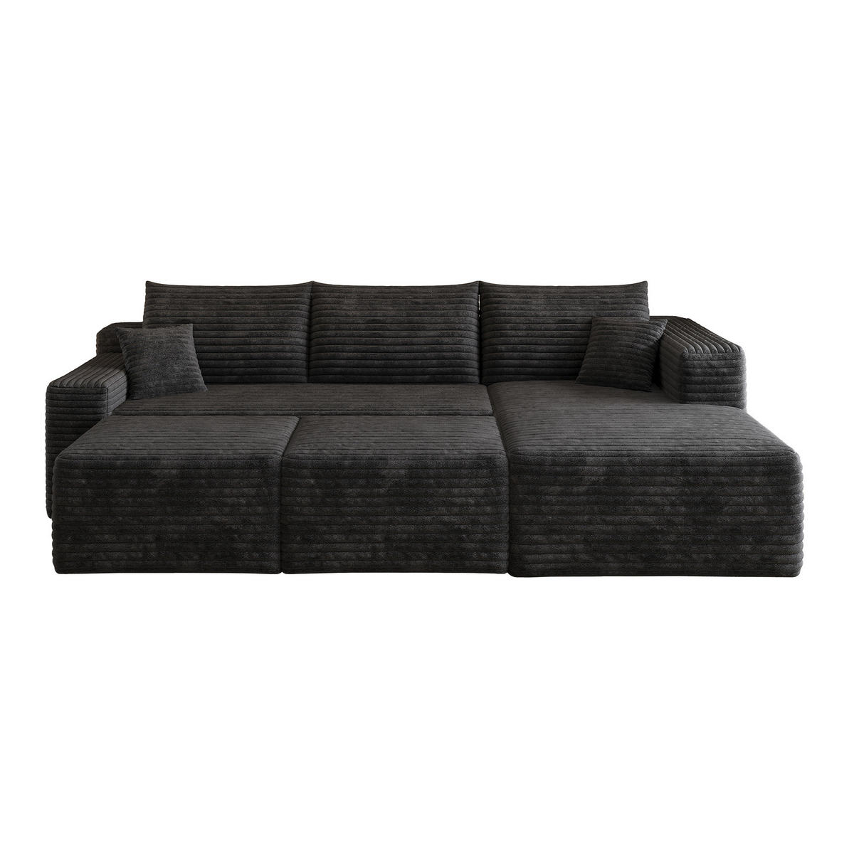 ECKSOFA 241/151/58 cm Schwarz aus Stoff mit Cordbezug und ohne Montage - Schwarz, Textil (151/241cm) - OKWISH