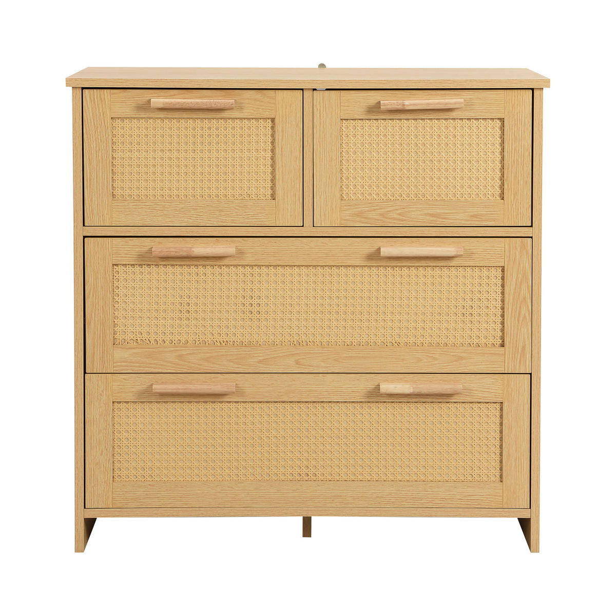 SIDEBOARD Rattan kommode mit 4 Schubladen & Massivholz Griffen - Eichefarben, Naturmaterialien/Holzwerkstoff (80/80/38cm) - Urban Meuble