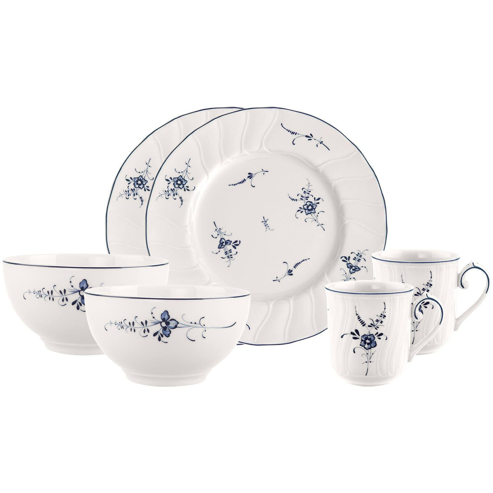 FRÜHSTÜCKS-SET Vieux Luxembourg weiß-blau 6er Set - Blau/Weiß, Keramik (2/2/2cm) - Villeroy & Boch