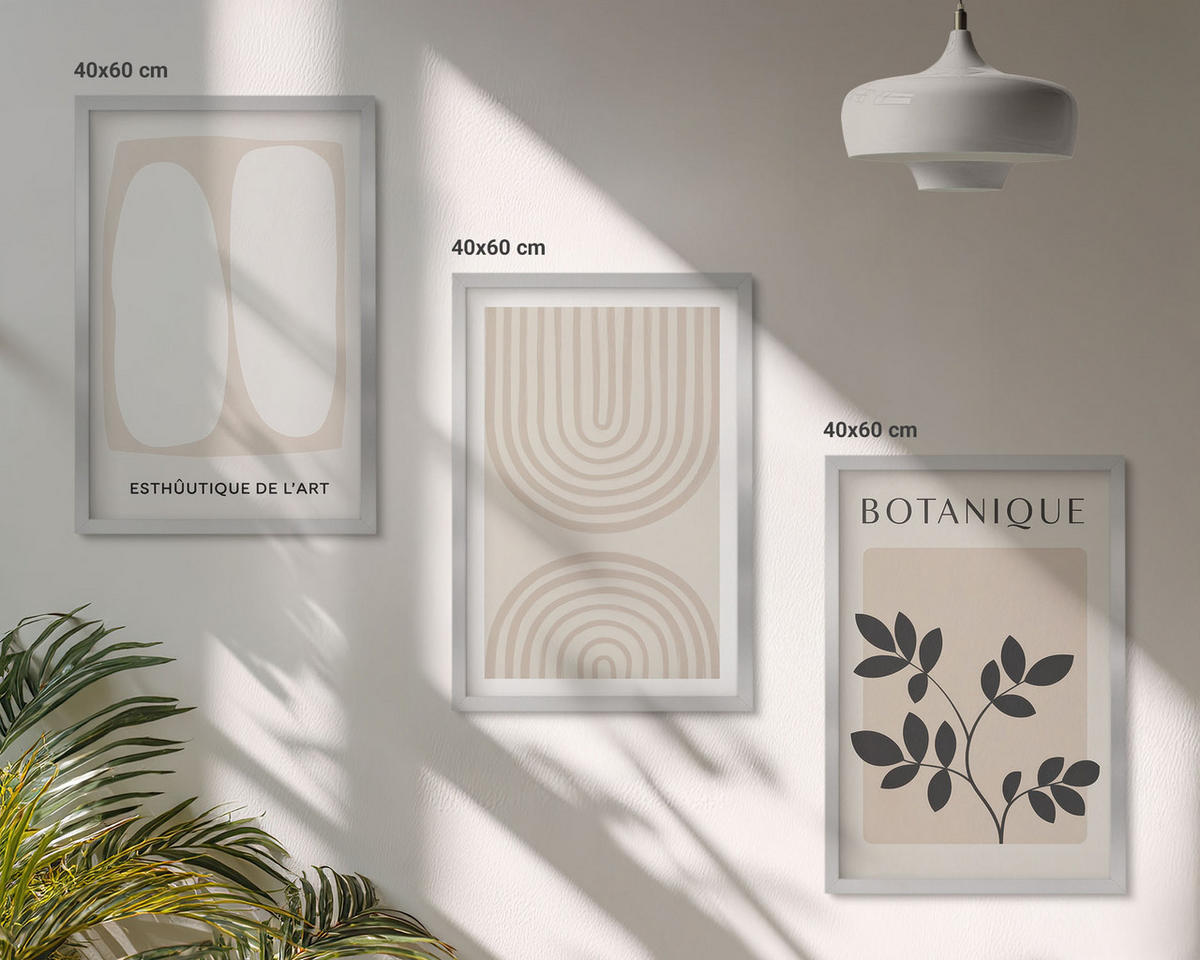 BILDER SET 3er Set - 40x60 cm Silberner Rahmen - Boho-Pflanzenposter - Silberfarben, Kunststoff (40/60cm) - TULUP