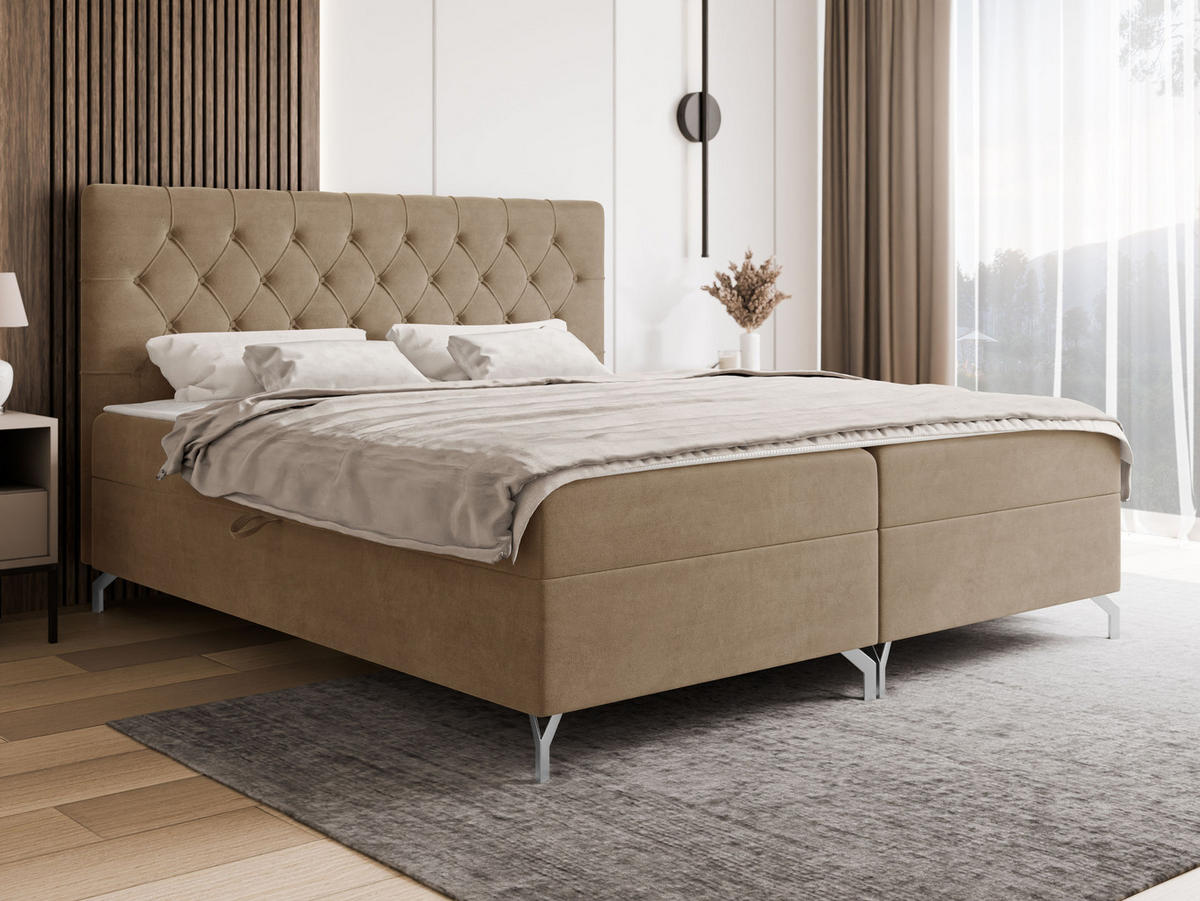 BOXBETT Guilette - H3 - Hellbraun/Silberfarben, Holz/Holzwerkstoff (120/200cm) - MIRJAN24