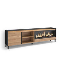 LOWBOARD, Eiche und Schwarz, 212/35/61cm, Kamin mit Feuereffekt XXL - Eichefarben, Holzwerkstoff (212/61/35cm) - Skraut Home