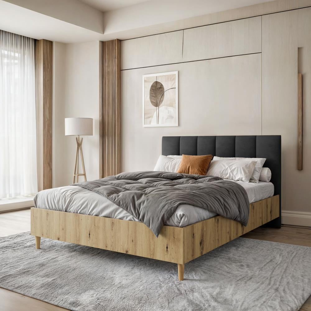 POLSTERBETT Lectus 166/211/108 eiche Artisan/schwarz - Schwarz/Eiche Artisan, Holzwerkstoff/Textil (160/200cm) - Beautysofa