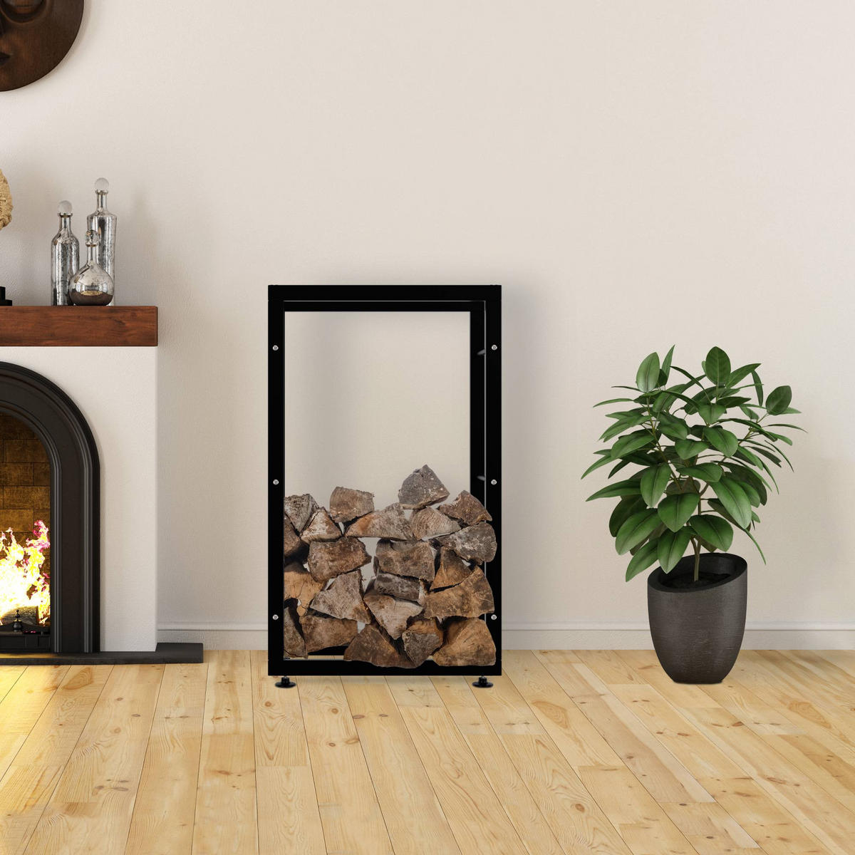 KAMINHOLZREGAL 60/25/100 cm Metall schwarz - Schwarz, Metall (60/100/25cm) - CLP