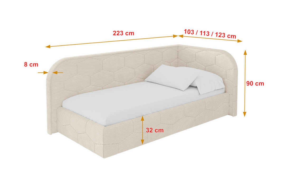 EINZELLBETT Jugendbett mit Bettkasten und Matratze H3/H4, Links - JAXY 90x200 Beige - Creme, Holzwerkstoff/Textil (90/200cm) - ALTDECOR