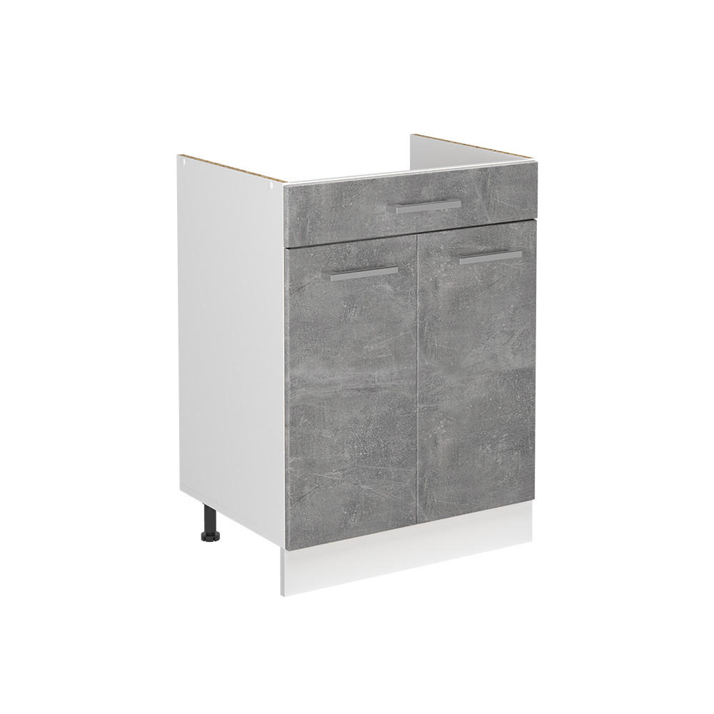 SPÜLENUNTERSCHRANK R-Line, Beton/Weiß, 60 cm ohne Arbeitsplatte - Weiß/Grau, Holzwerkstoff (60/81.6/46cm) - Vicco