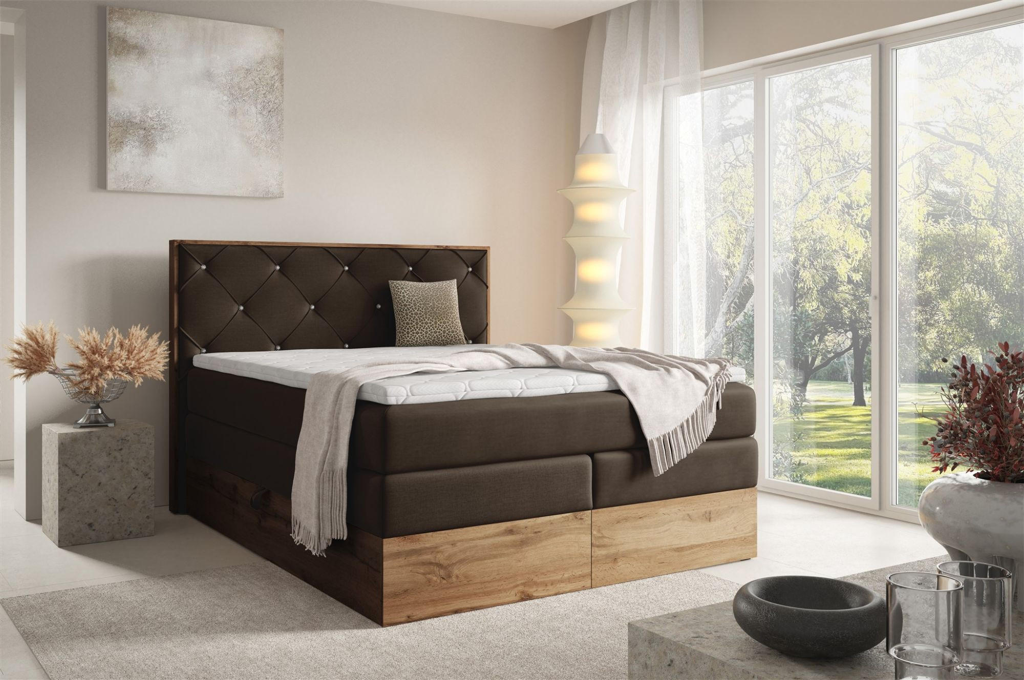 BOXSPRINGBETT Navel - Braun, Holzwerkstoff/Textil (140/200cm) - Fun Möbel