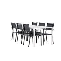 GARTENSET, Break, Tisch Weiß, Stühle Schwarz, Metall / Stoff, 90 x 205 x 75 cm, 7-teilig - Weiß, Metall - ebuy24
