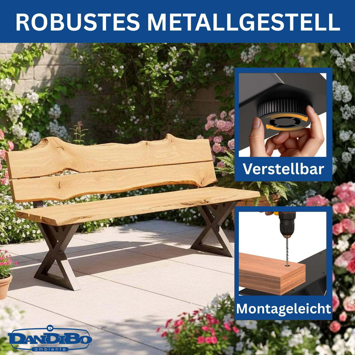 BANKGESTELL mit Lehne Metall Schwarz 45/76 cm - Schwarz, Metall (45/76/6cm) - DanDiBo