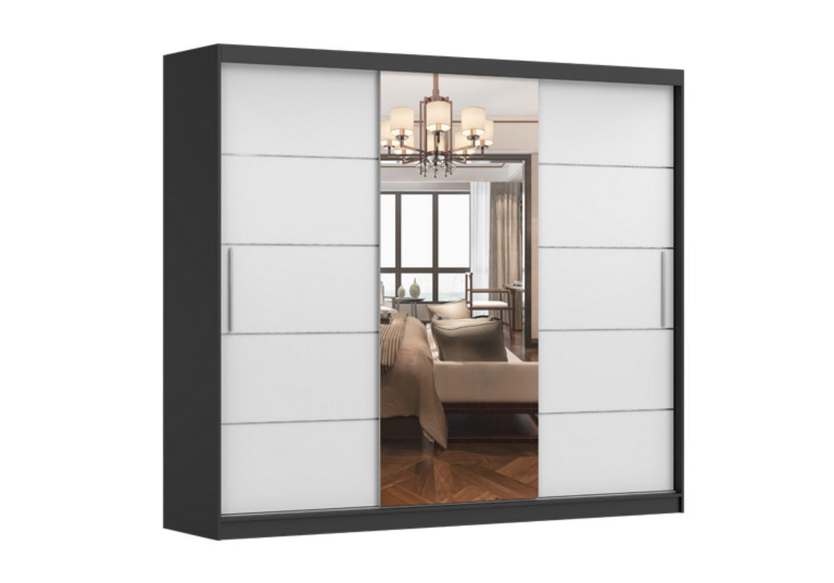 SCHIEBETÜRENSCHRANK - ELBA I Schwarz + Weiß - Schwarz/Weiß, Holzwerkstoff/Metall (250/218/61cm) - Möblo