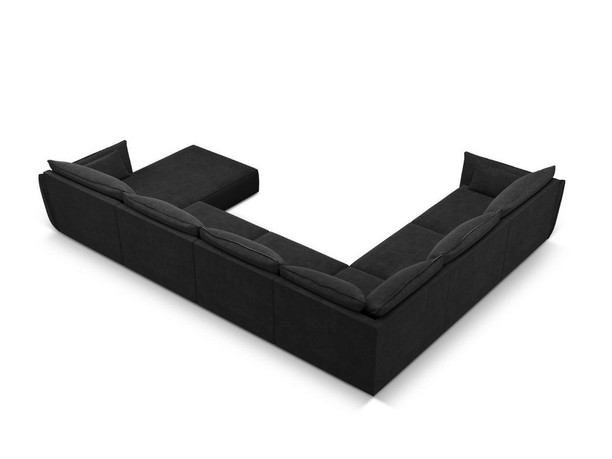 PANORAMASOFA links Kaelle aus Chenille-Stoff schwarz 8 Sitzplätze - Schwarz, Textil (284/85/384cm) - Micadoni