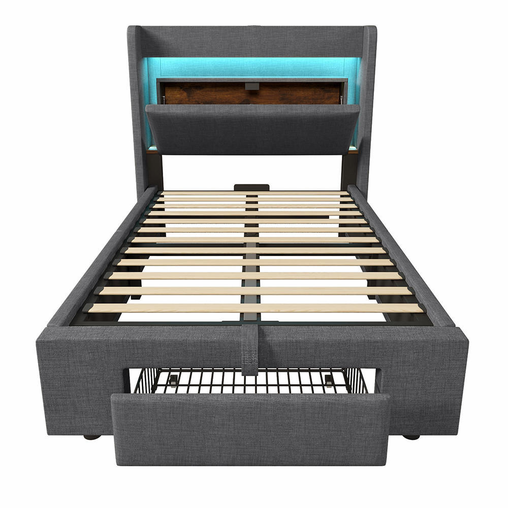 POLSTERBETT 90x200cm in Grau Leinen,ohne Matratze - Grau, Textil (90/200cm)