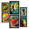 POSTER Set Mit 6 Sommerzeit Vollfarbige Plakate Von Obst, Gemüse Und Gesunden Lebensmitteln Im Urban Art Stil A3 & A4 Schwarzer Rahmen - Schwarz, Papier (29/3cm) - Nacnic