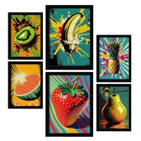 POSTER Set Mit 6 Sommerzeit Vollfarbige Plakate Von Obst, Gemüse Und Gesunden Lebensmitteln Im Urban Art Stil A3 & A4 Schwarzer Rahmen - Schwarz, Papier (29/3cm) - Nacnic