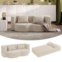 SCHLAFSOFA mit Bettfunktion und waschbarem Cordbezug FST101-MI - Beige, Textil/Metall (177/32/107cm) - SoBuy