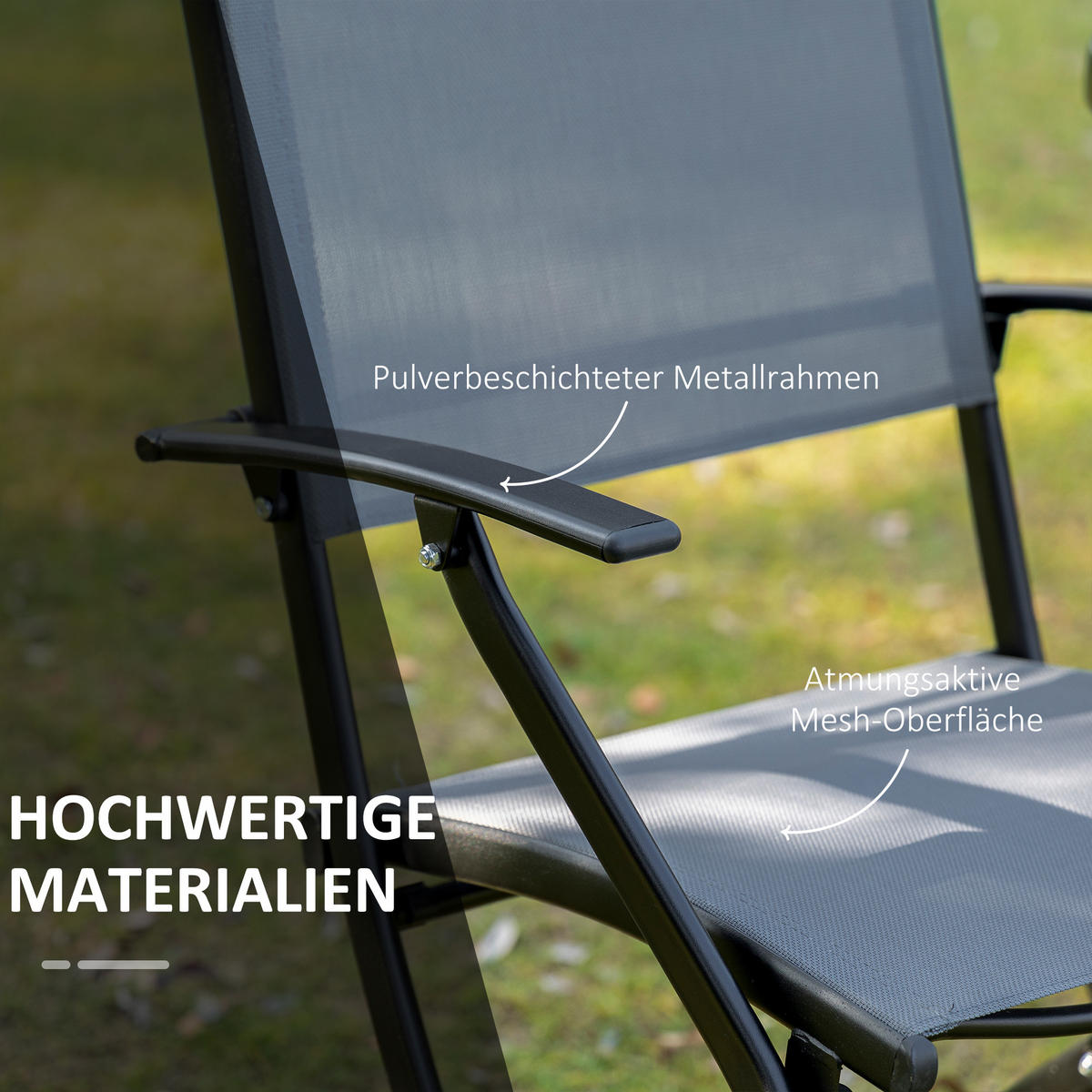 SITZGRUPPE, Schwarz, Metall, Glas, Mesh - Schwarz, Metall - Outsunny