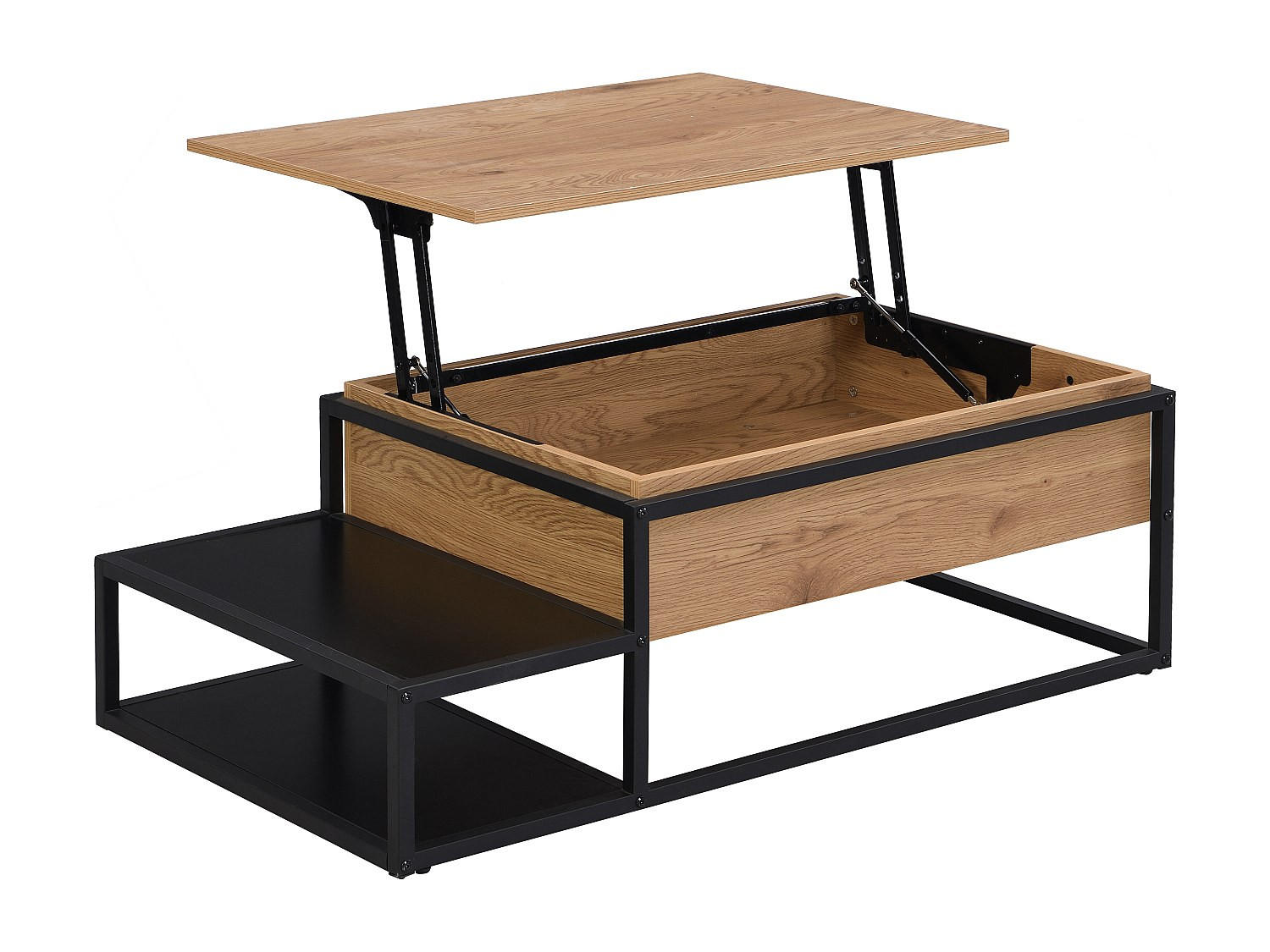 COUCHTISCH höhenverstellbar - MDF & Metall - Naturfarben & Schwarz - LUTESA - Hellbraun, Holz (110/60/38cm) - Vente-Unique