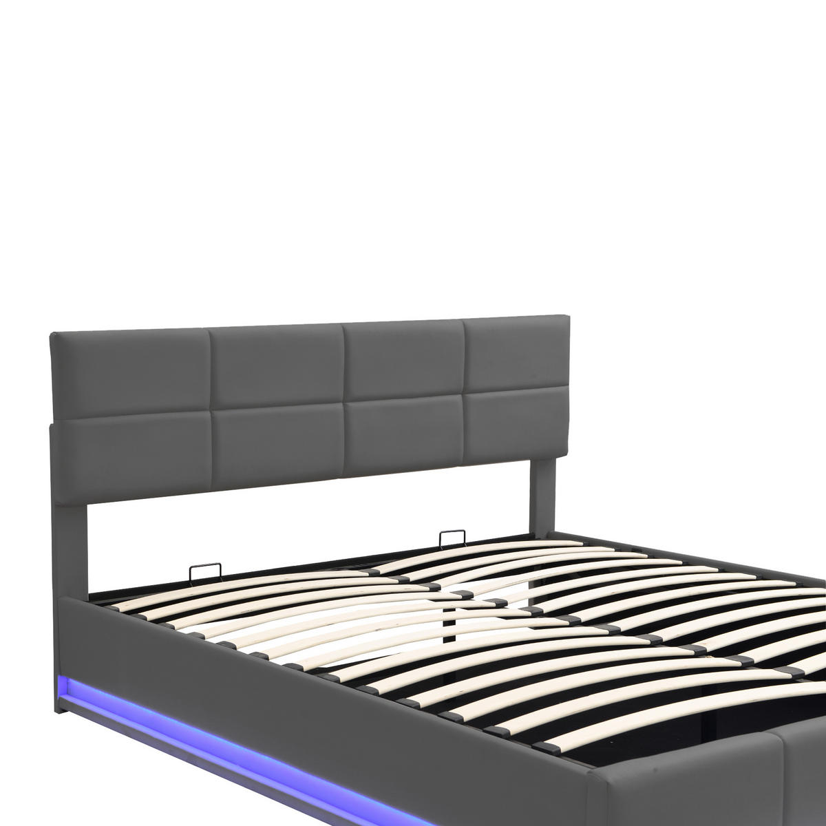 POLSTERBETT 180/200 cm graues Kunstleder mit LED-Beleuchtung und hydraulischem Bettstauraum - Dunkelgrau, Kunststoff (180/200cm) - OKWISH