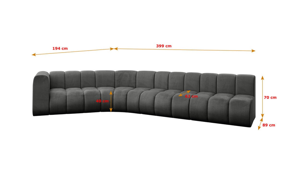 ECKSOFA modulares Sofa Karex-L2 - 399x194x70 cm Dunkelgrau - Dunkelgrau, Holzwerkstoff/Textil (399/194cm) - ALTDECOR