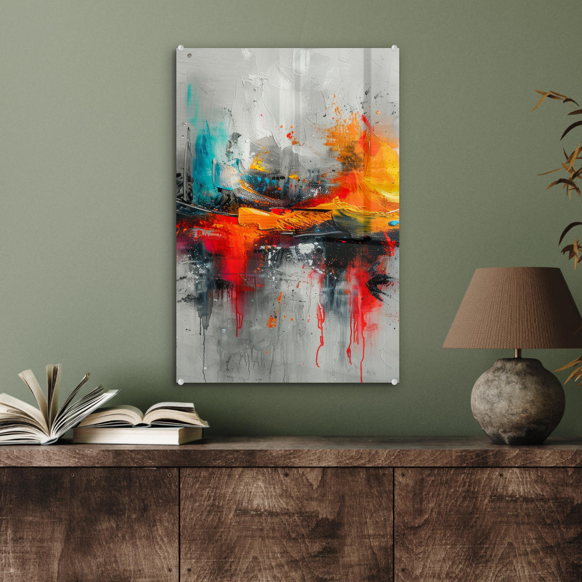 ACRYLGLASBILD Moderne Kunst - Orange - Grau - Abstrakt 40x60 cm - Hellgrau, Glas (40/60cm) - MuchoWow