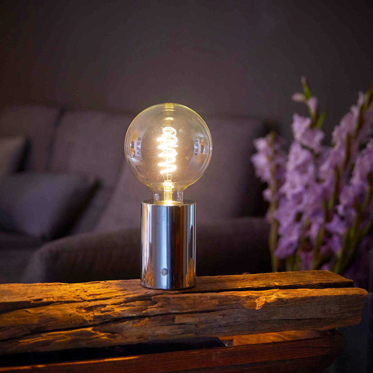 LED-AKKU-TISCHLAMPE - dimmbar in Eddison Optik mit Touch-Dimmer und Metallgehäuse - Chromfarben, Metall (12.5/12.5/26cm) - Northpoint