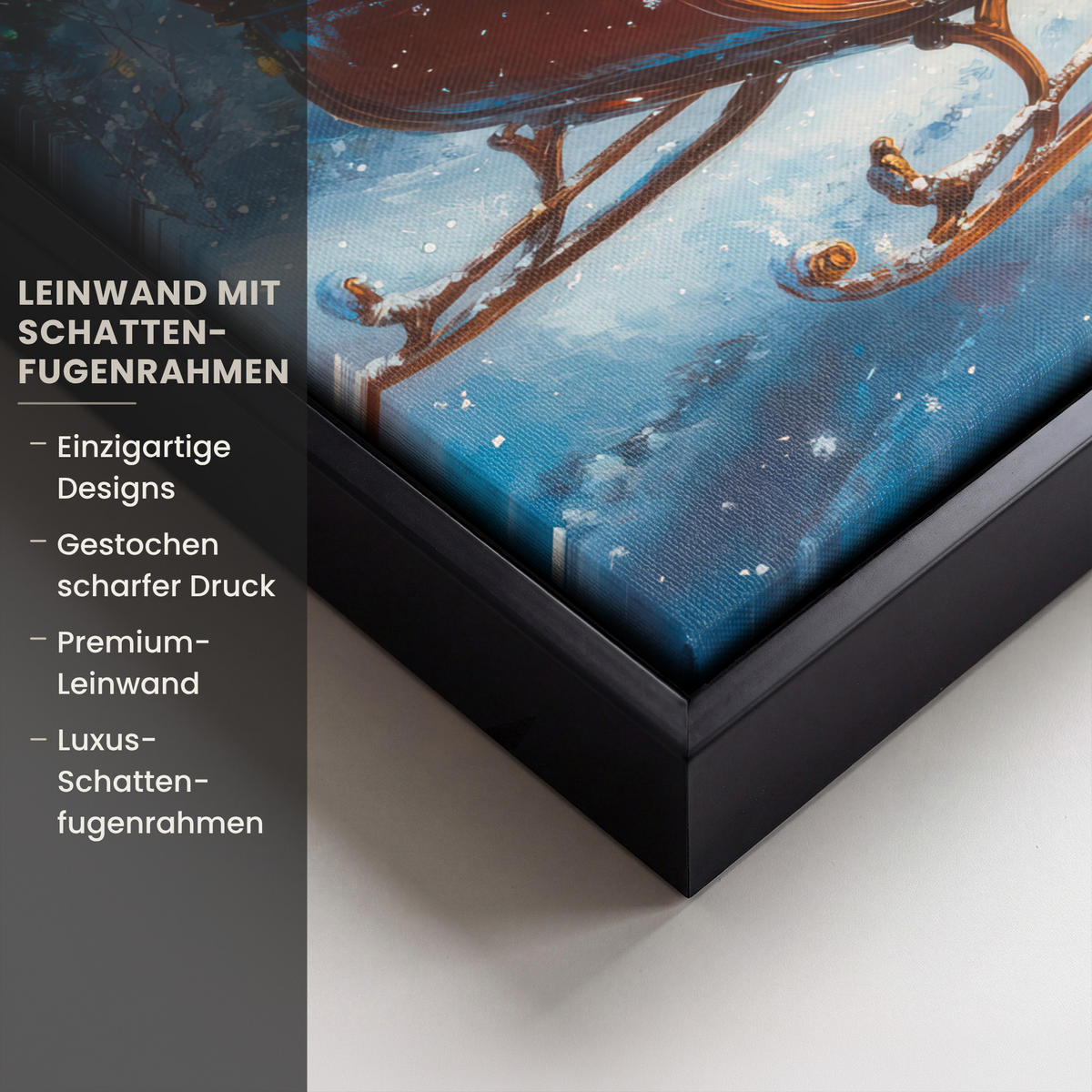 LEINWAND Bilder mit Rahmen - Weihnachtsmann - Rentier - Weihnachten - Schnee - 40x30 - Cognac, Textil (40/30cm) - MuchoWow