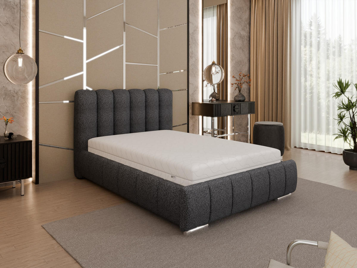 POLSTERBETT Zaira 120x200cm – Elegantes Polsterbett für modernen Wohnstil , Taschenfederkernmatratze Pocket (19cm), Graphitfarben - Graphitfarben, Holz (120/200cm) - Panda Möbel