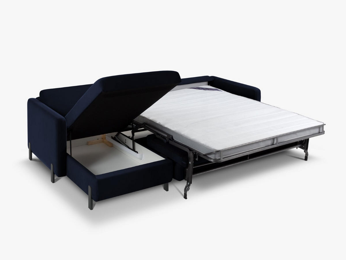 ECKSOFA ausklappbar links Gloria aus Samt königsblau 4 Sitzplätze - Dunkelblau, Textil (260/170cm) - Micadoni
