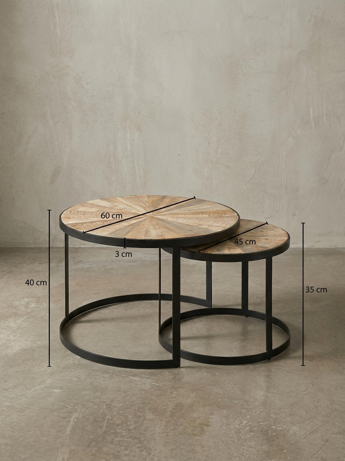 COUCHTISCH 2er Set Massivholz Metall Platzsparend Handgefertigt ESINO, Braun 60x60x40 cm - Schwarz/Braun, Holz/Metall (60/60/40cm) - KADIMA DESIGN