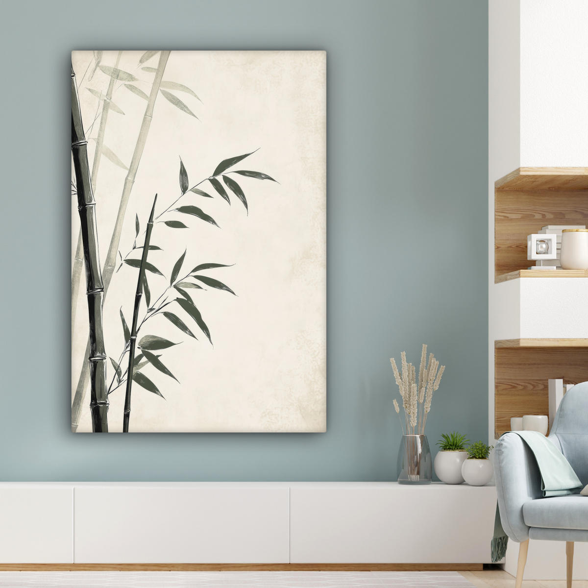 LEINWANDBILD Japandi - Bambus - Beige 90x140 cm - Eukalyptusholzfarben, Textil (90/140cm) - MuchoWow