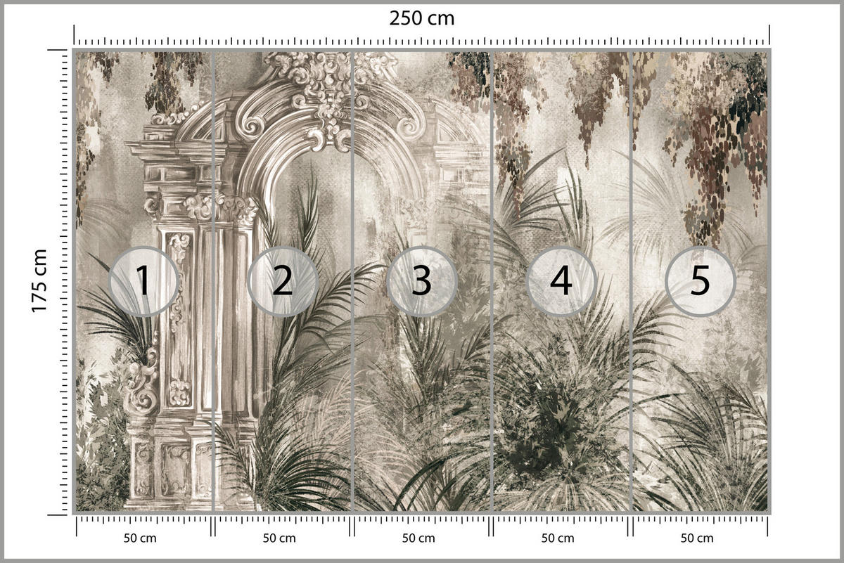 FOTOTAPETE für Wohnzimmer Kolumnen Tropen Pflanzen Palmen Natur 250x175 - Beige, Papier (250/175cm) - Muralo