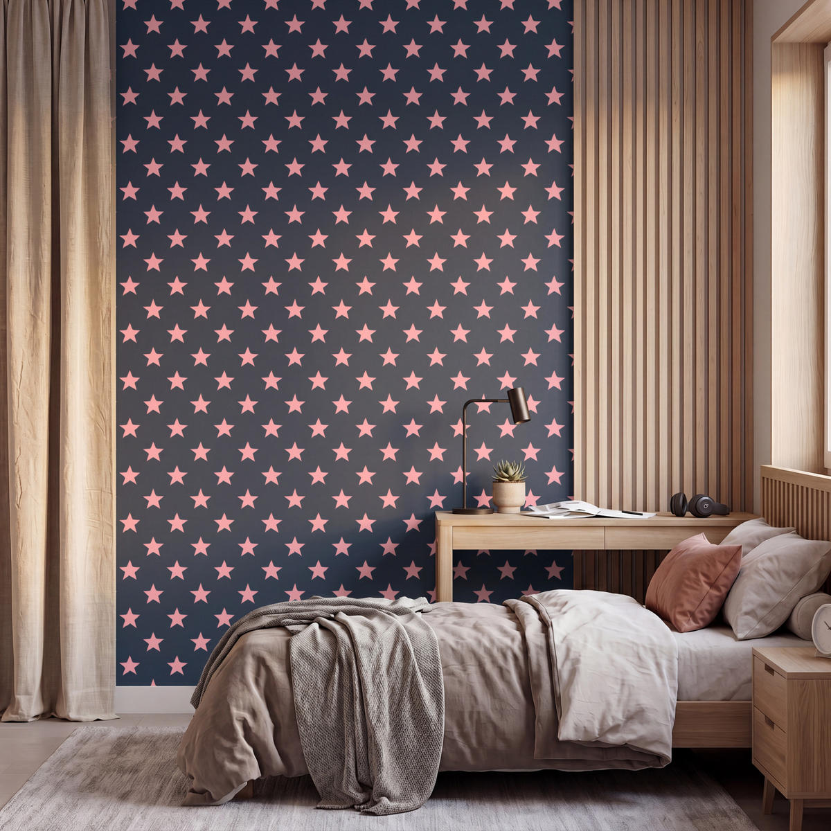 KINDERTAPETE - Muster - Sterne - Rosa - 200x300 cm - Anthrazit, Papier (200/300cm) - OnlyWow