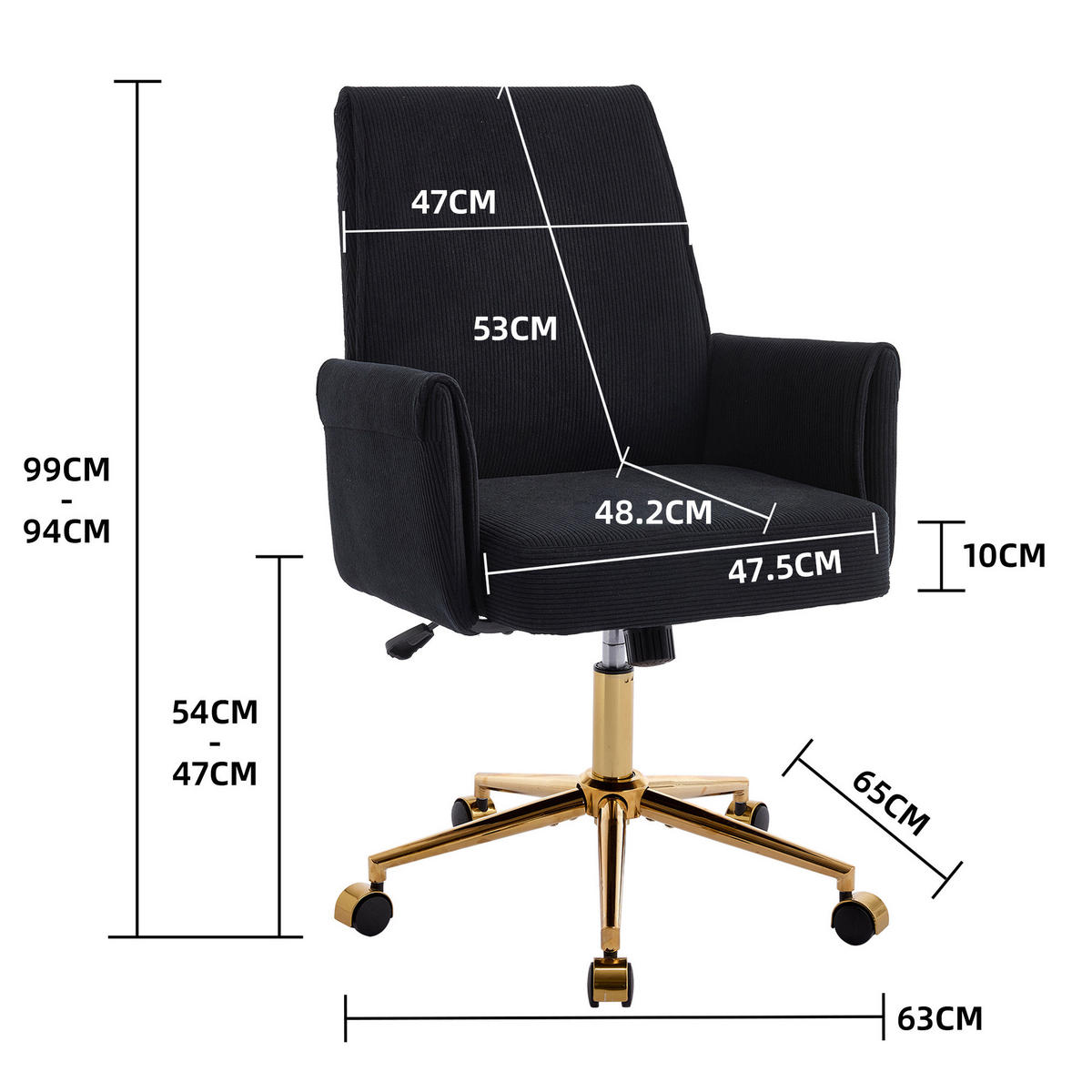 BÜRODREHSTUHL ergonomisch Cord Black - Schwarz, Kunststoff (61/107/64cm) - Meubliv
