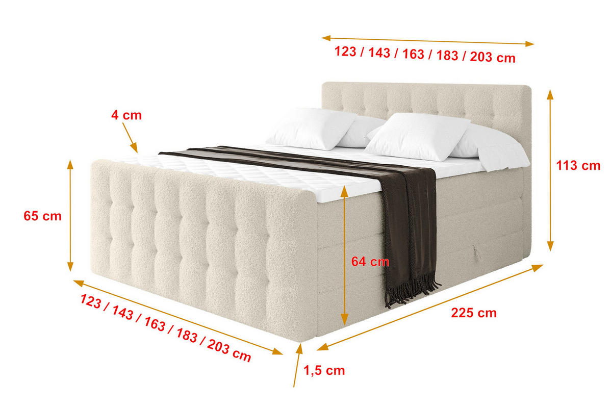 BOXSPRINGOVÁ POSTEL s matrací H3/H4 - IGAN-Z KING - 180x200 cm Béžová - písková barva, kompozitní dřevo (183/200cm) - ALTDECOR