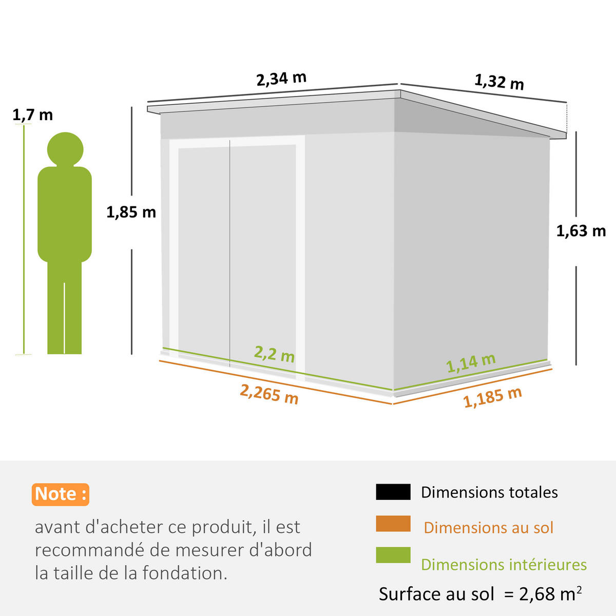 GARTENHAUS, dreifach abschließbaren Türen, Schrägdach und Belüftung 234 x 132 x 185 cm ,grau - Hellgrau, Metall (132/185/234cm) - Vallsero