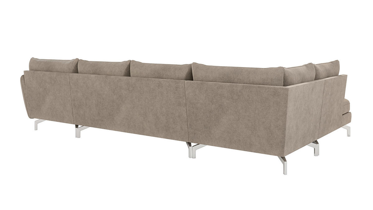 WOHNLANDSCHAFT Elou Dunkelbeige Microfaser - Chromfarben/Beige, Textil/Metall (336/87/200cm) - S-Style Möbel