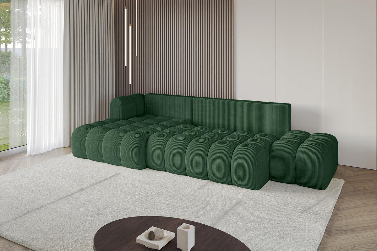 ECKSOFA mit Schlaffunktion Ottomane Links OLEA-L2 321x164x75 Grün Cord - Salbeigrün/Schwarz, Holzwerkstoff/Kunststoff (321/164cm) - ALTDECOR