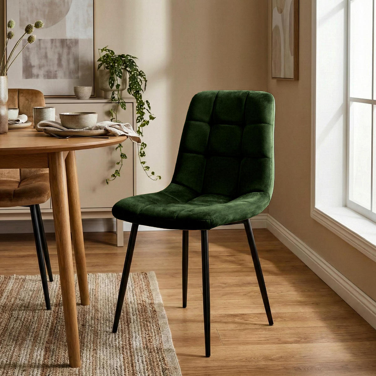 STUHL Samt Grün - Schwarz/Grün, Textil/Metall (45/84/55cm) - CLP