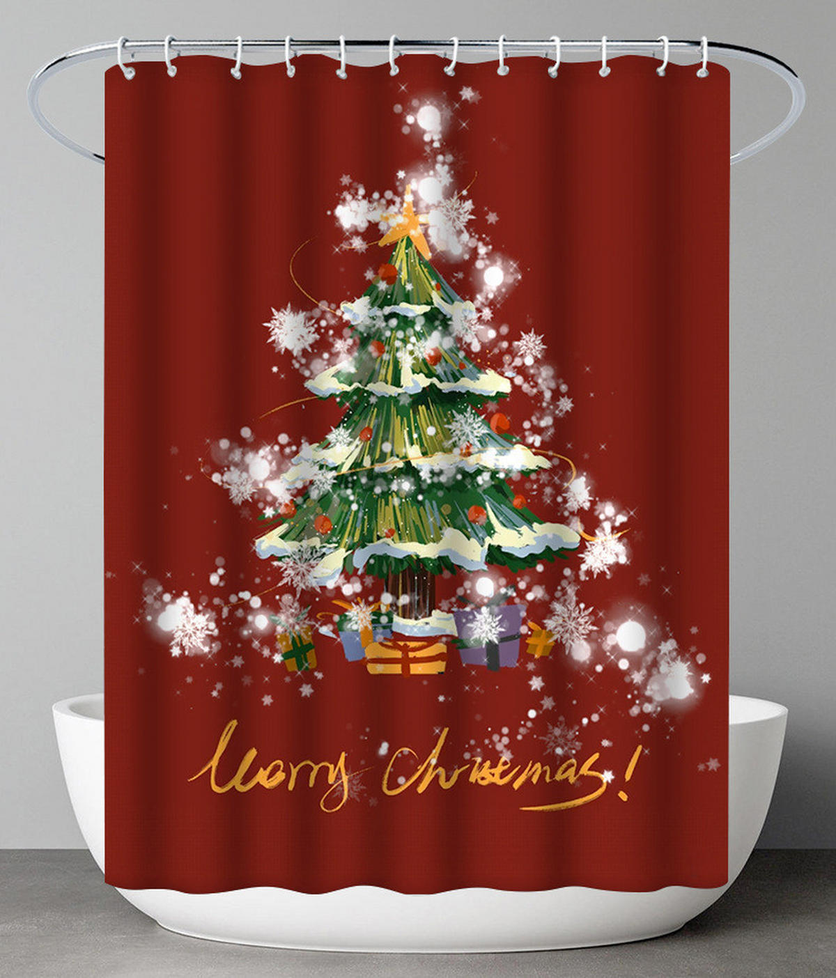 DUSCHVORHANG Rot Weihnachten 180 x 180 cm Polyester waschbar Dekoration Badezimmer mit Haken - Rot, Textil (180/180cm) - MCBOSON