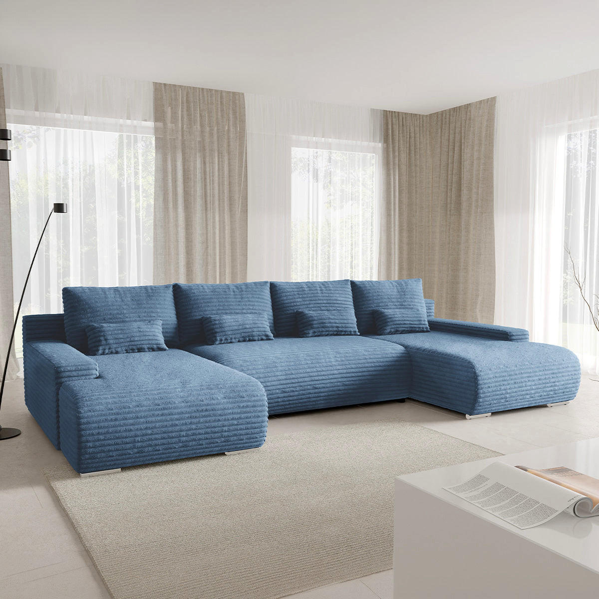 PANORAMASOFA Ivana 4 Sitzplätze Hellblau - Blau, Holz (350/85/172cm) - Petits-meubles