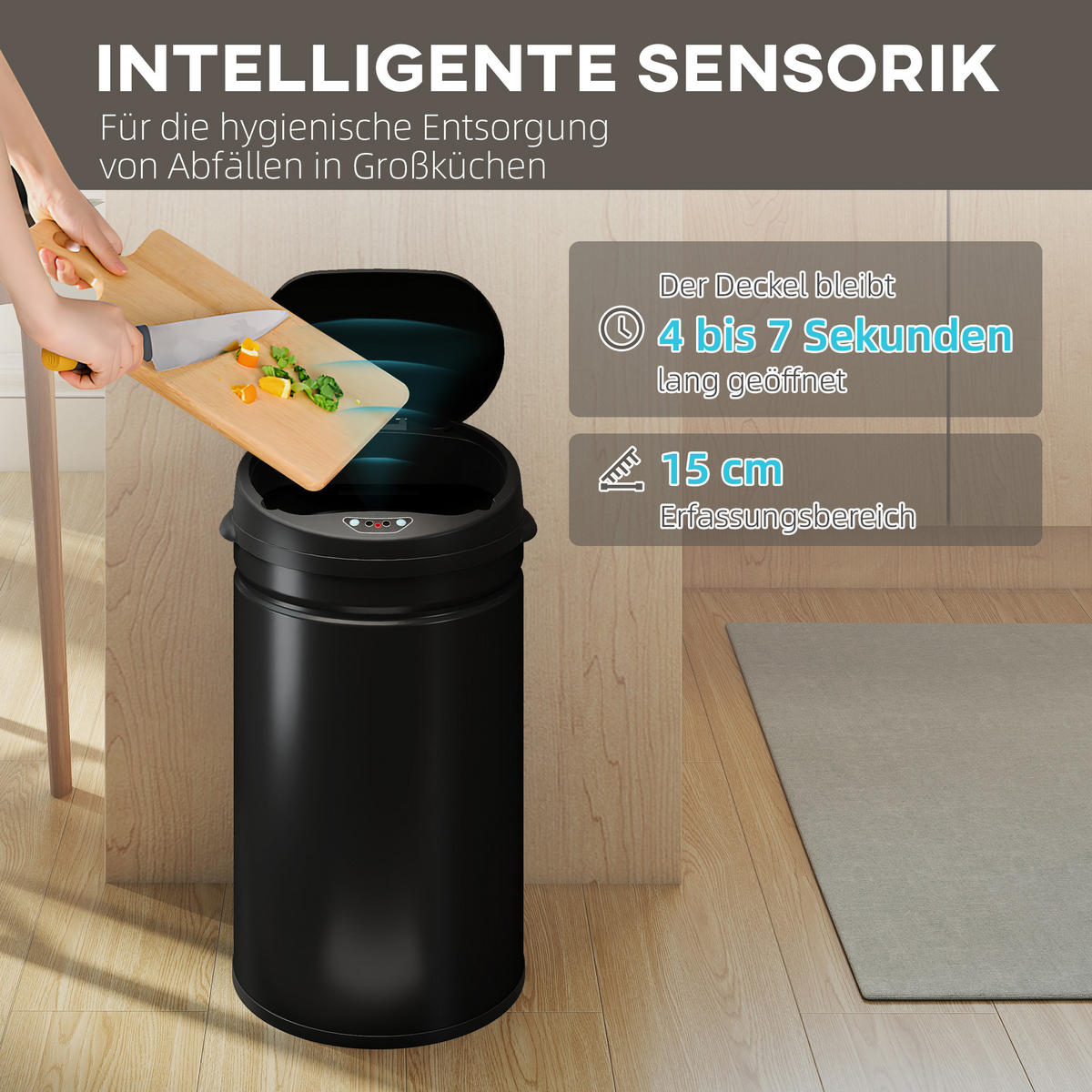 MÜLLEIMER mit Sensor 30L Edelstahl Automatischer Mülleimer mit Soft-Close-Deckel - Schwarz, Metall (30.5/51/32cm) - HOMCOM