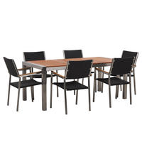 GARTENMÖBEL-SET 6-Sitzer Eukalyptusholz Rattan schwarz Grosseto - Hellbraun/Silberfarben, Holz - Beliani