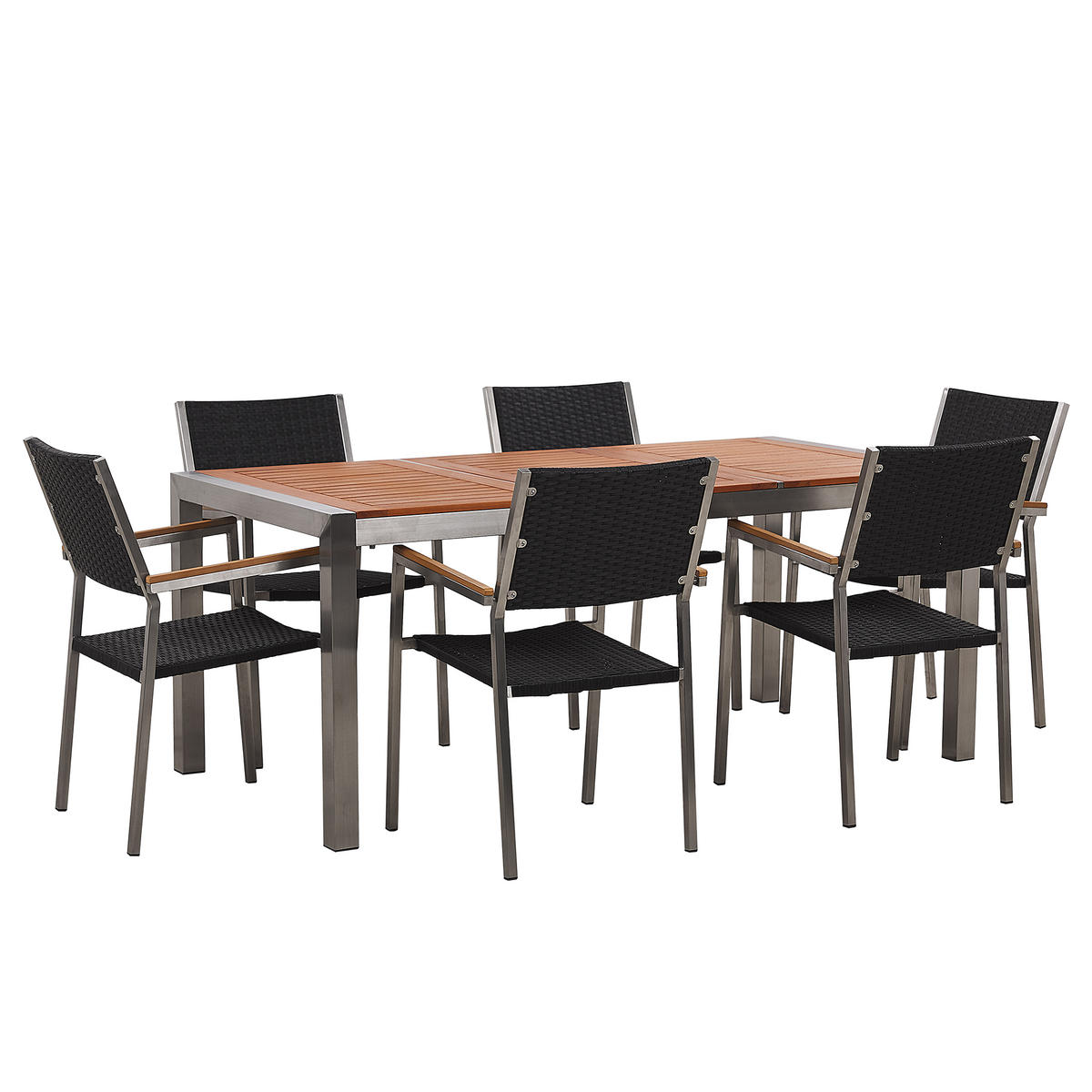 GARTENMÖBEL-SET 6-Sitzer Eukalyptusholz Rattan schwarz Grosseto - Hellbraun/Silberfarben, Holz - Beliani