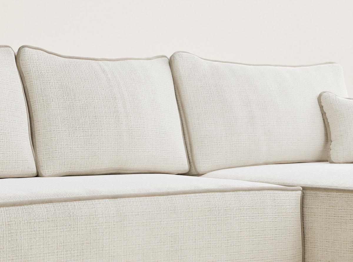 ECKSOFA MIT SCHLAFFUNKTION Modo Beige Chenille-Stoff - Rechts Seite - Ecru/Beige, Holz/Holzwerkstoff (294/185cm) - Maison de Reve