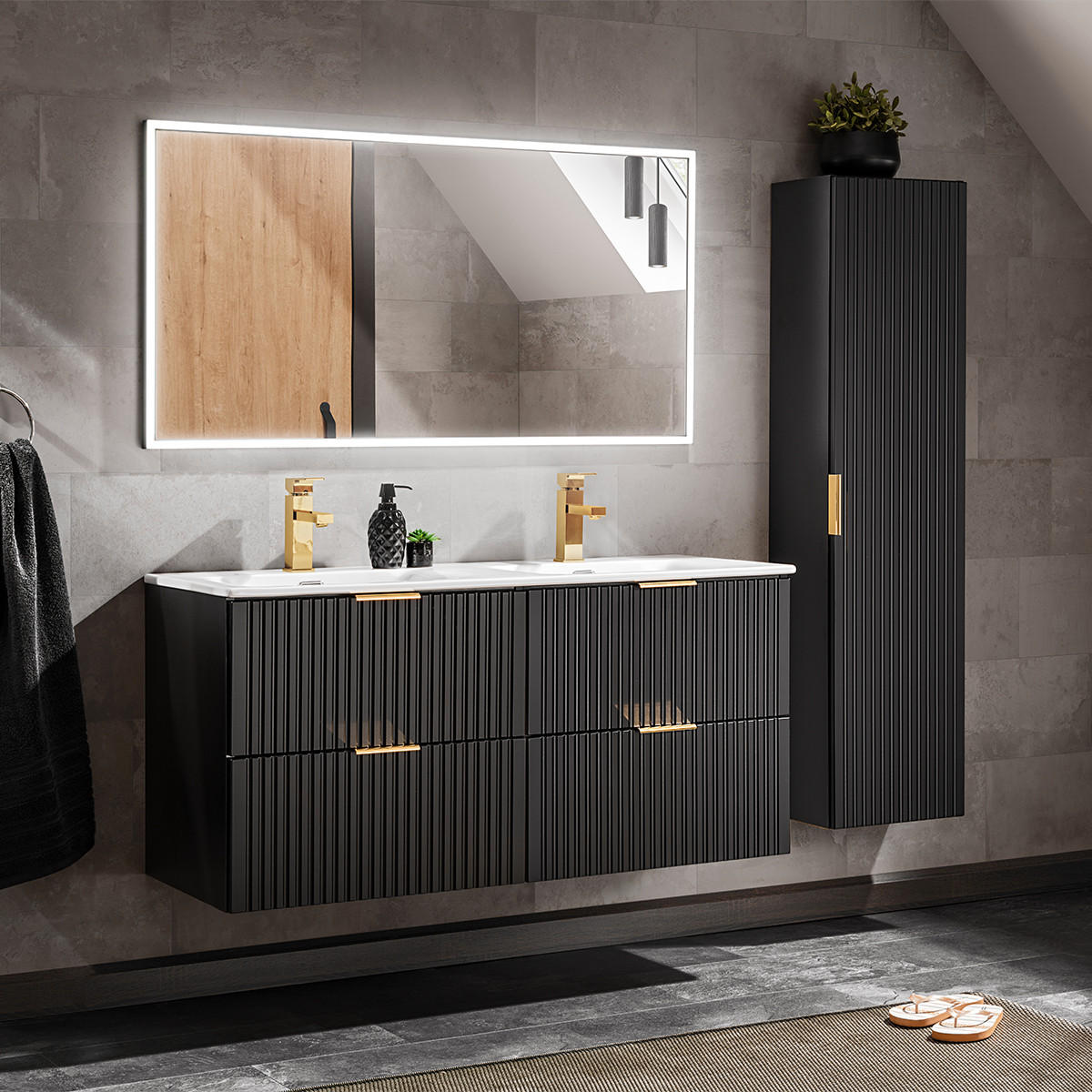 BADMÖBEL Adriel 2er-Set Mattschwarz - Schwarz, Holzwerkstoff (120.4/57/46cm) - Petits-meubles