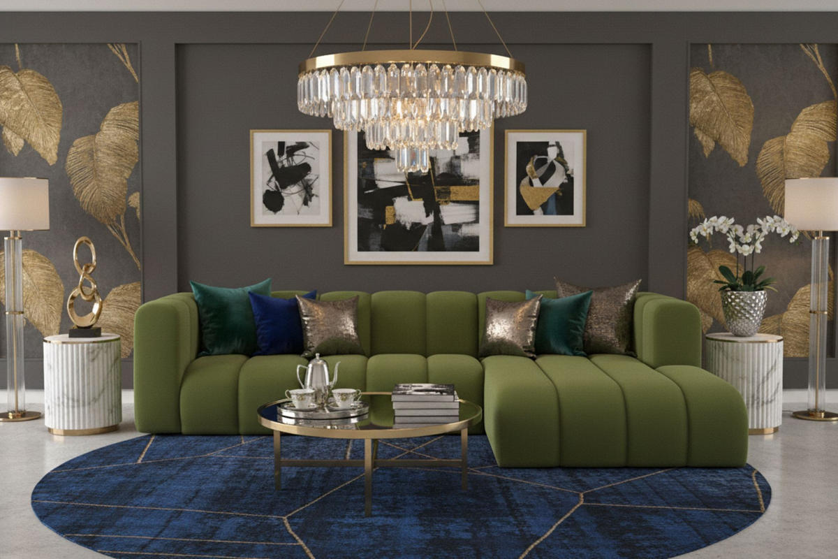 ECKSOFA L-Form Grand L 287 cm, Veloursstoff Salvador, Olive, Rechts - Olivgrün, Holz (287/179cm) - Kaiser Möbel