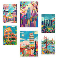 POSTER Set Mit 6 Von Mary Blair Inspirierte Eiffel Kolosseum Pisa Golgentor Stonehenge Empire State A3 & A4 Rahmenlos - Klar, Papier (29/3cm) - Nacnic