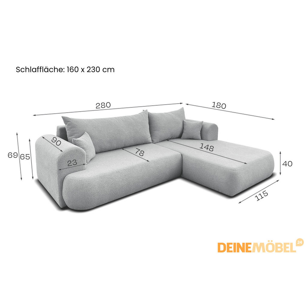 Thumbnail - Deine Möbel 24 Ecksofa, Dunkelgrau, Textil, 280x180 cm, Wohnzimmer, Sofas & Couches, Wohnlandschaften, Ecksofas
