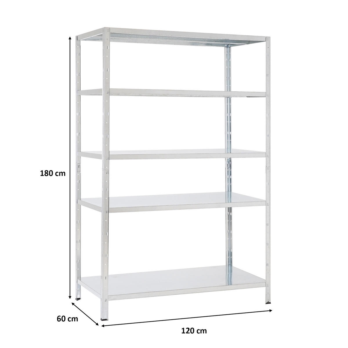 SCHWERLASTREGAL Ares HxBxT 180x120x60cm 5 Stahlplatten-Ebenen Fachlast 125 kg Verzinkt - Silberfarben, Metall (120/180/60cm) - PROREGAL