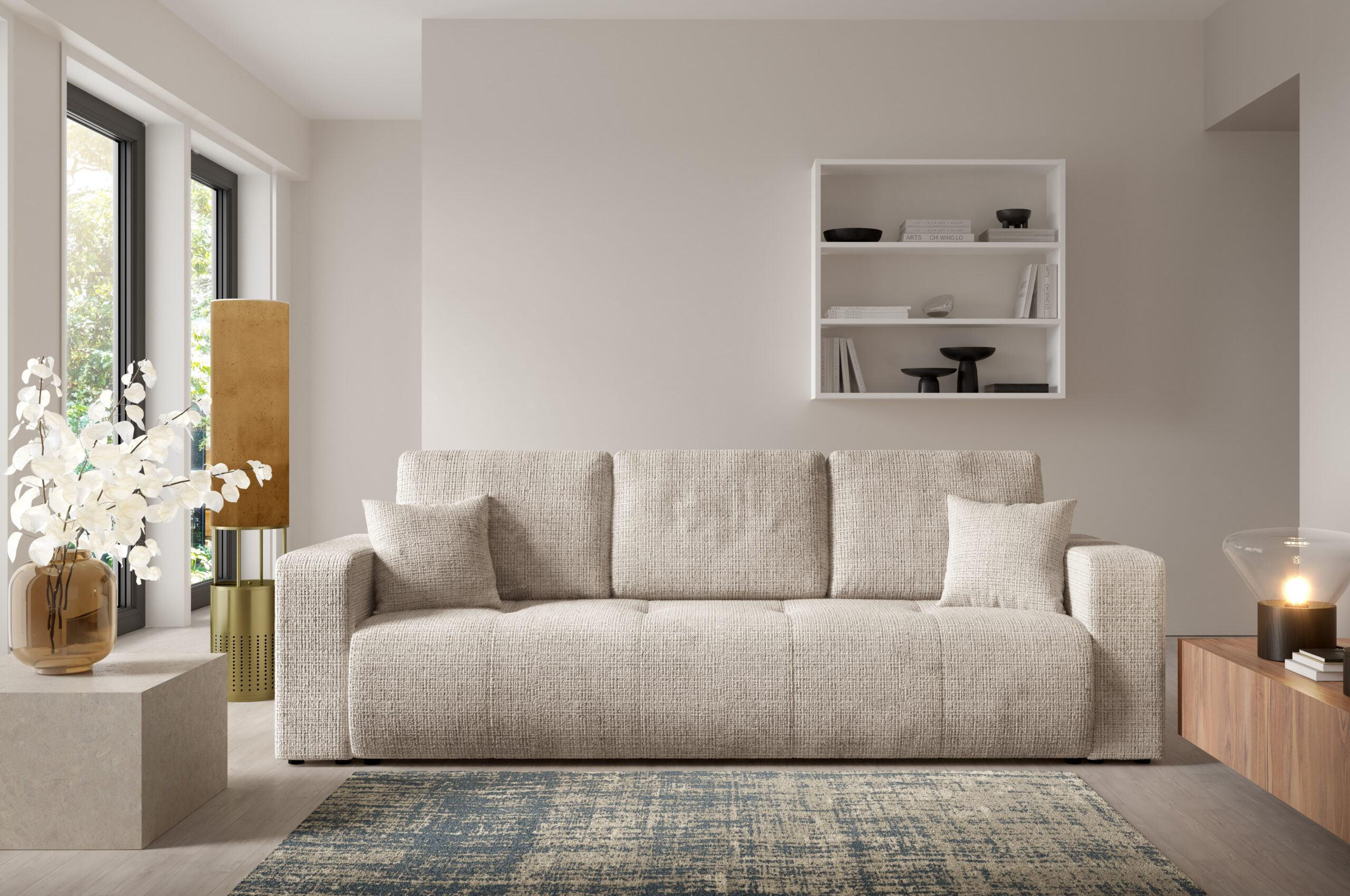 SCHLAFSOFA mit Bettkasten Cremig - Beige, Textil (244/70/92cm) - Furnisell